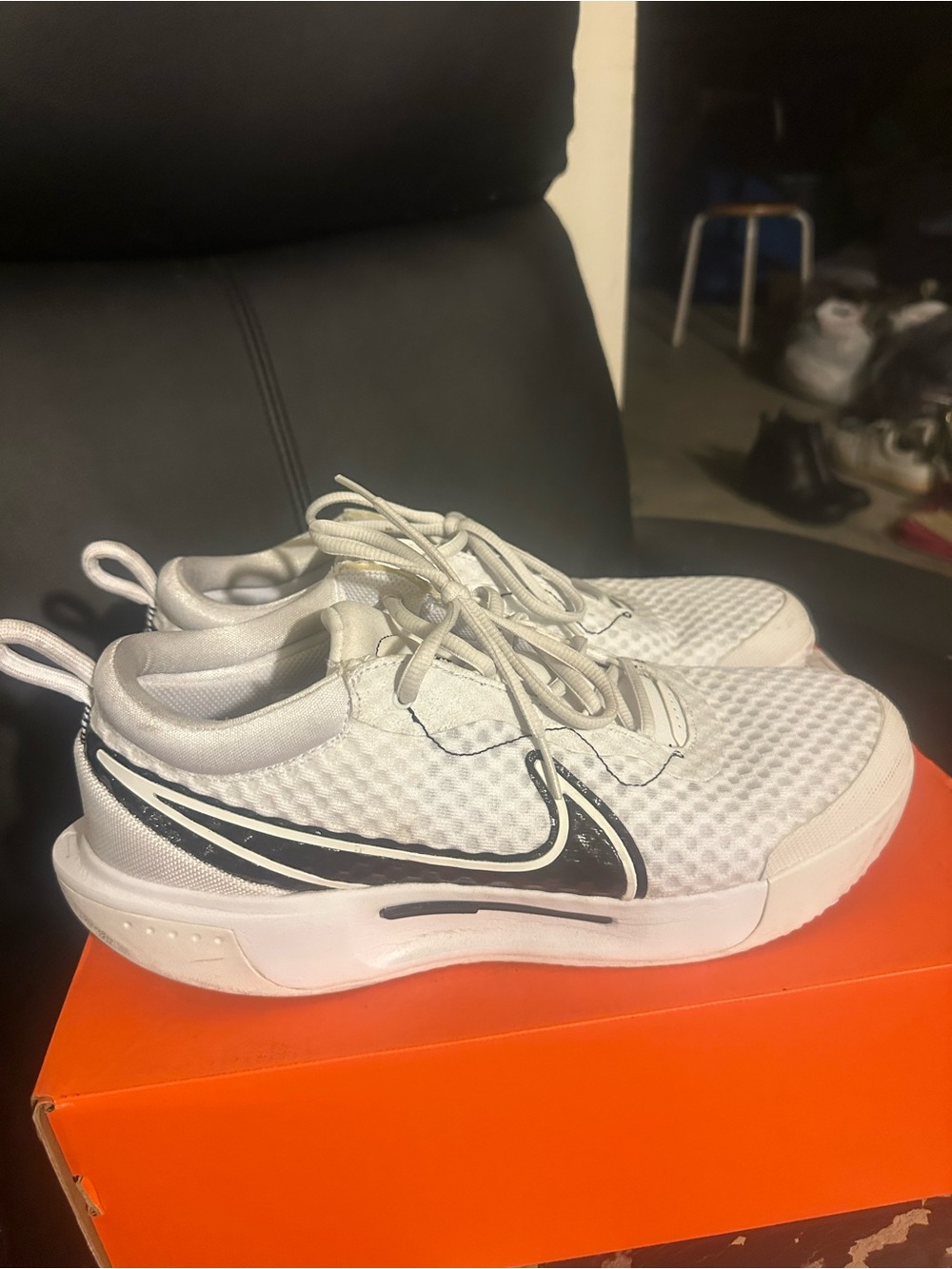 Nike Men’s Zoom Court Pro HC White Sneakers with Black Swoosh